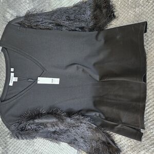 Chico's Black V-Neck Top with Feathered Sleeves